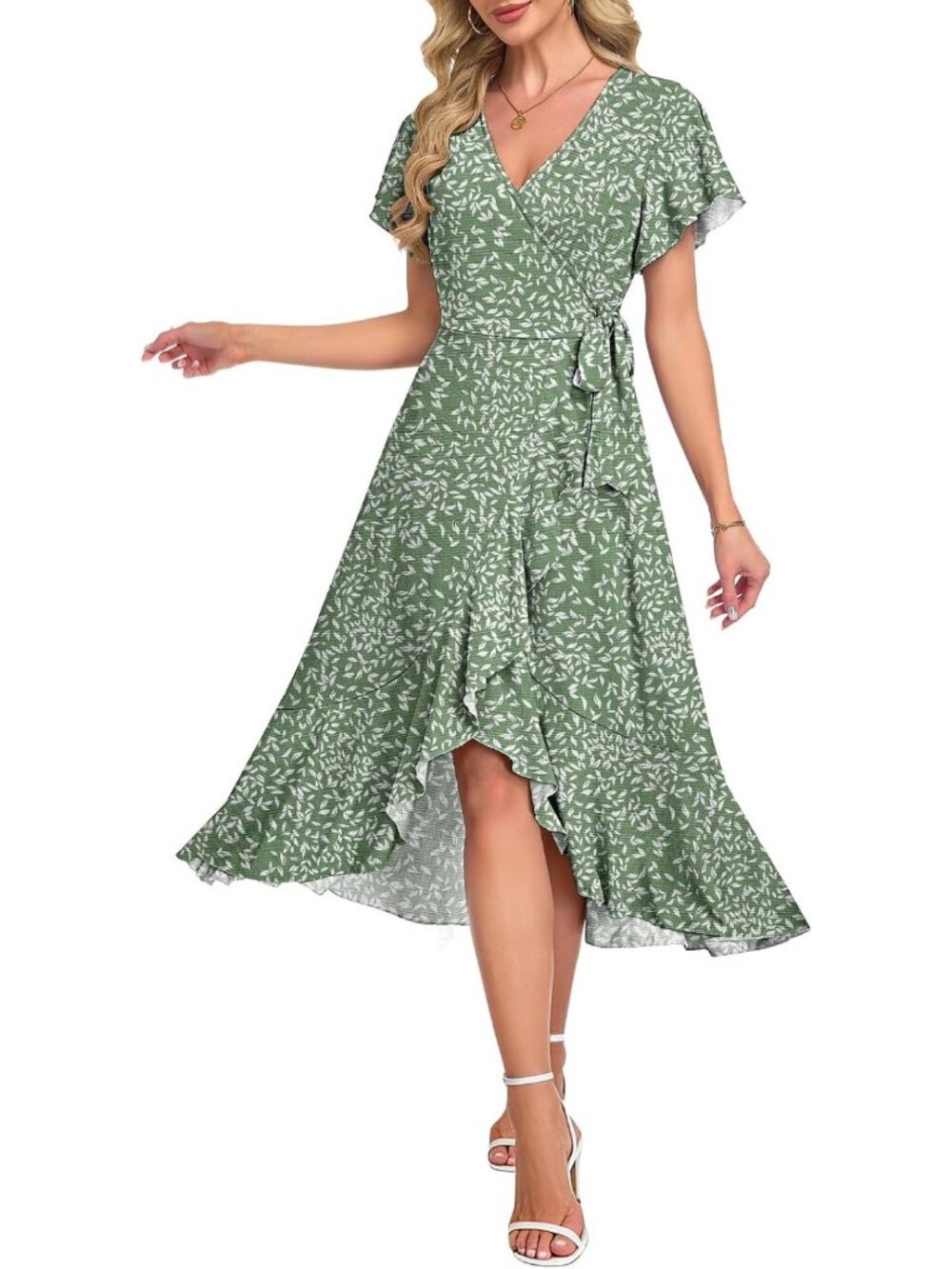 Elegant Summer Midi Dress for Women | Wrap Style, Short Flutter Sleeves, Chic